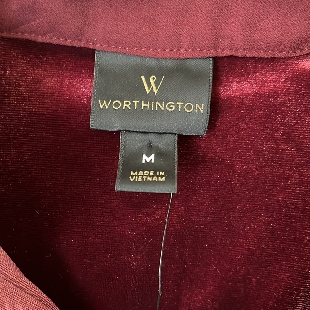 NWT Worthington Blouse Red Velvet Long Bell Sleeves Elastic Waist Size Medium - Picture 5 of 16